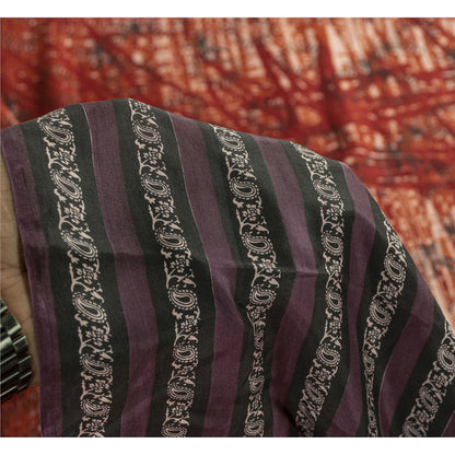 Sanskriti Vintage Sarees Red Indian Pure Silk Printed Sari 5+yd Craft Fabric