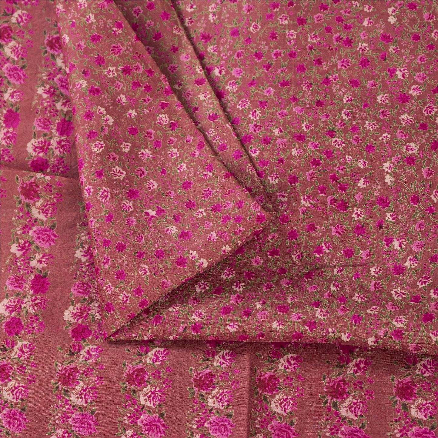 Sanskriti Vintage Sarees Pink 100% Pure Silk Floral Print Sari 6+yd Craft Fabric