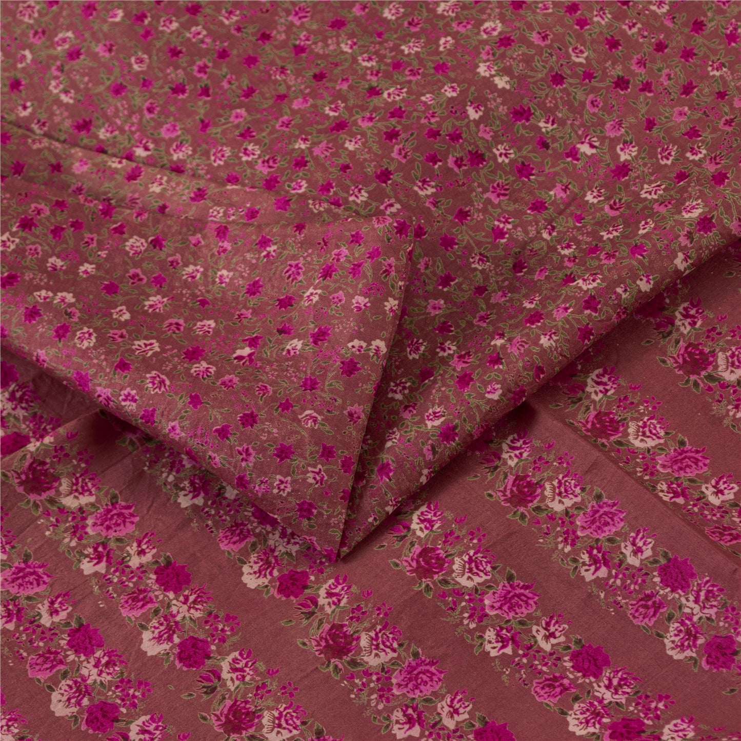 Sanskriti Vintage Sarees Pink 100% Pure Silk Floral Print Sari 6+yd Craft Fabric
