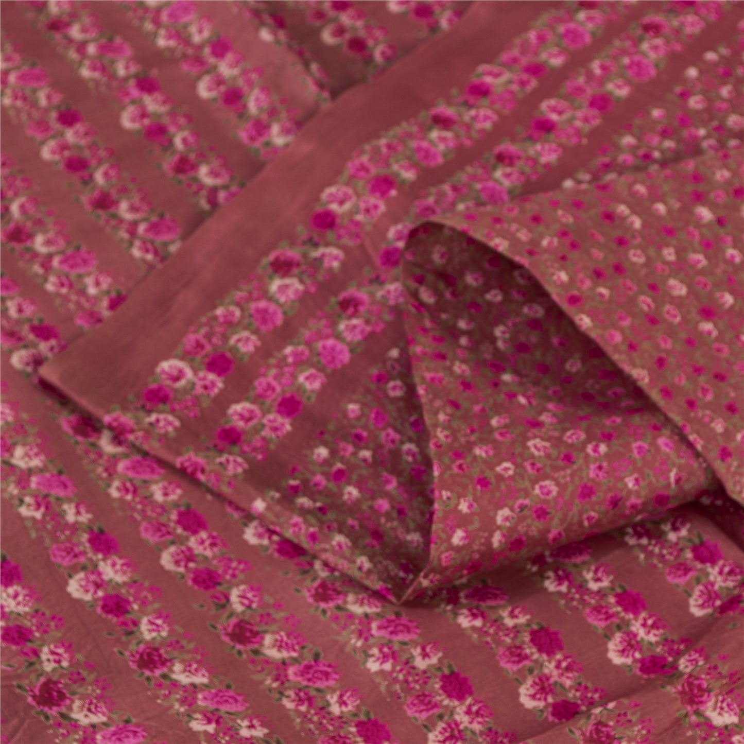 Sanskriti Vintage Sarees Pink 100% Pure Silk Floral Print Sari 6+yd Craft Fabric