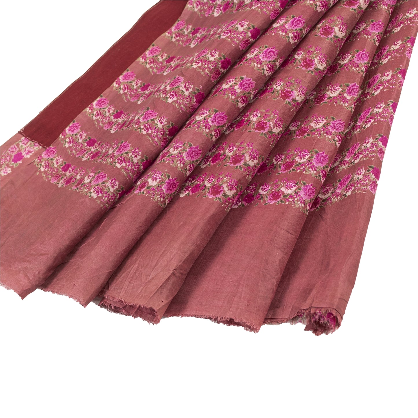 Sanskriti Vintage Sarees Pink 100% Pure Silk Floral Print Sari 6+yd Craft Fabric