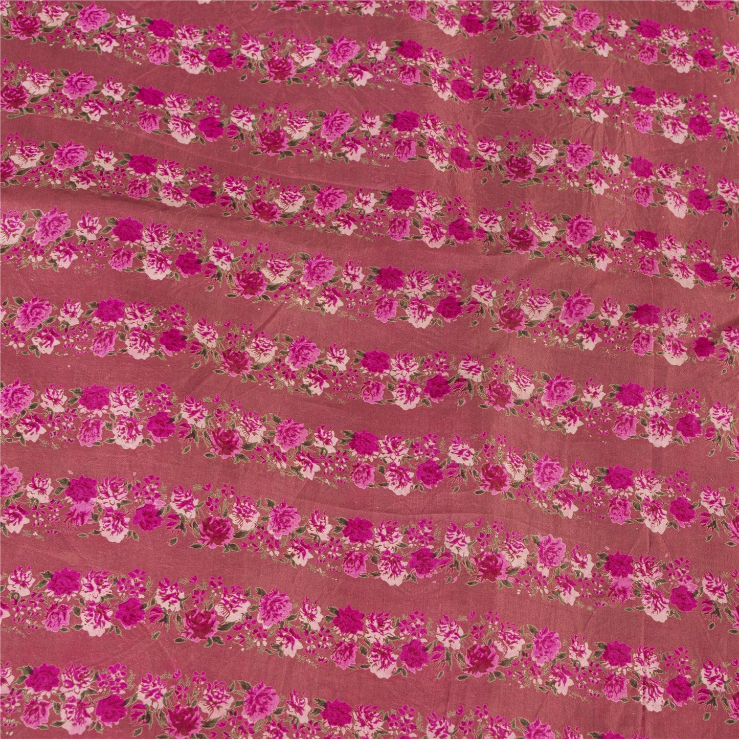 Sanskriti Vintage Sarees Pink 100% Pure Silk Floral Print Sari 6+yd Craft Fabric