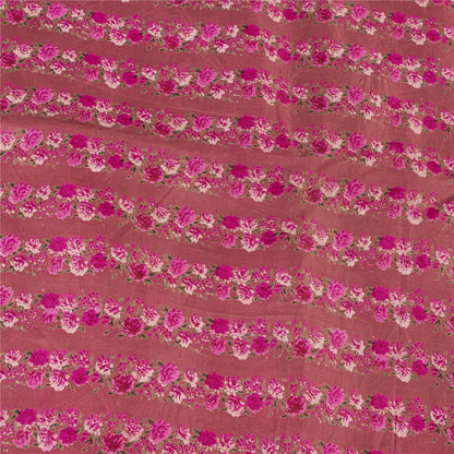 Sanskriti Vintage Sarees Pink 100% Pure Silk Floral Print Sari 6+yd Craft Fabric