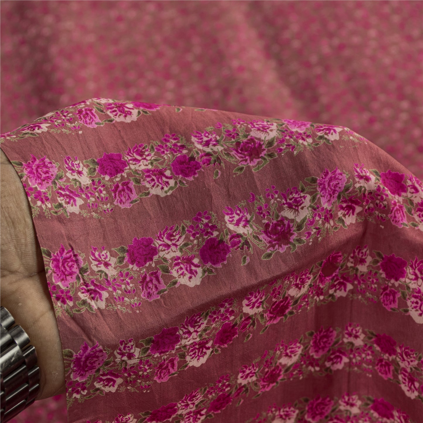 Sanskriti Vintage Sarees Pink 100% Pure Silk Floral Print Sari 6+yd Craft Fabric