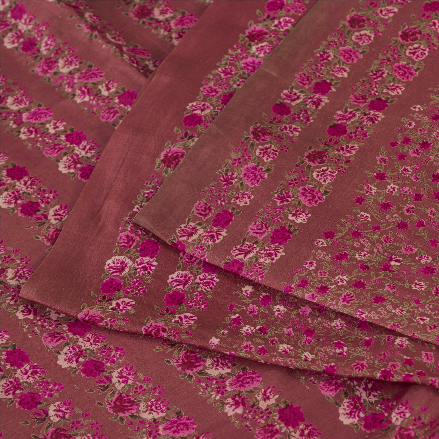 Sanskriti Vintage Sarees Pink 100% Pure Silk Floral Print Sari 6+yd Craft Fabric