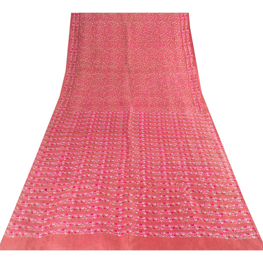 Sanskriti Vintage Sarees Pink 100% Pure Silk Floral Print Sari 6+yd Craft Fabric