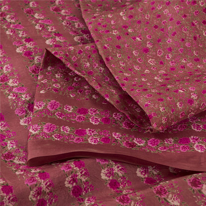 Sanskriti Vintage Sarees Pink 100% Pure Silk Floral Print Sari 6+yd Craft Fabric