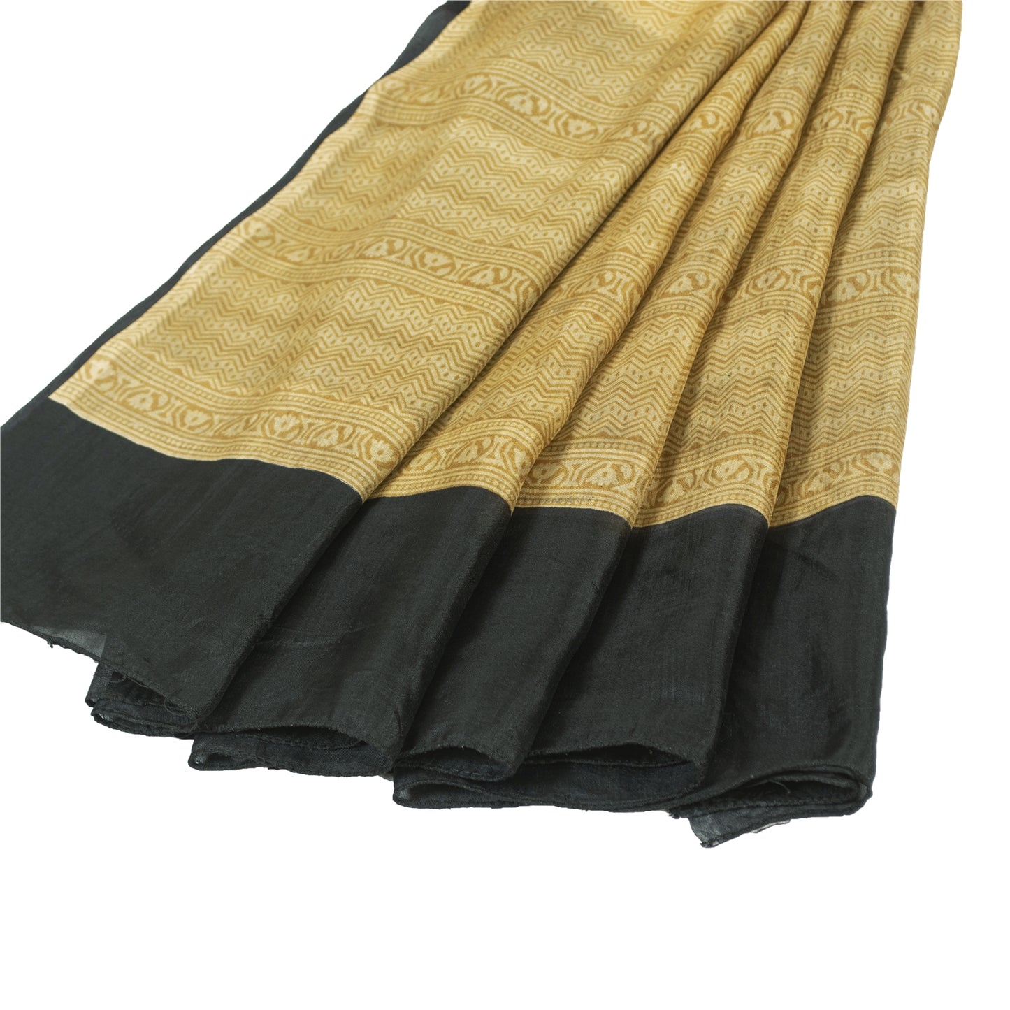 Sanskriti Vintage Sarees Black Pure Silk Geometric Print Sari 6+yd Craft Fabric