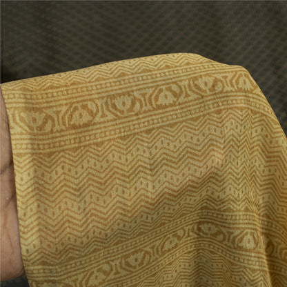 Sanskriti Vintage Sarees Black Pure Silk Geometric Print Sari 6+yd Craft Fabric