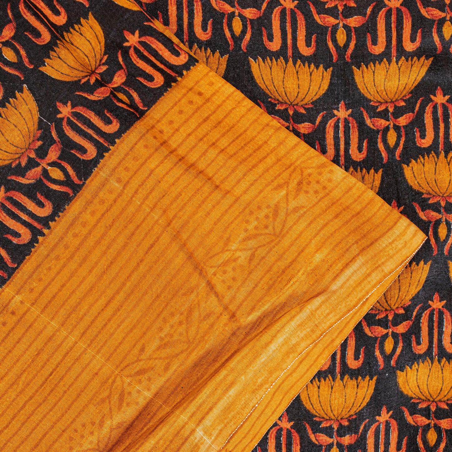 Sanskriti Vintage Sarees Black Pure Silk Floral Printed Sari 6yd Craft Fabric