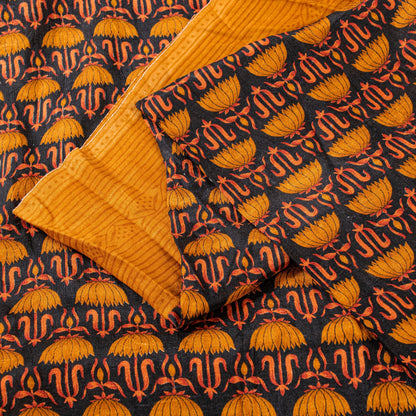 Sanskriti Vintage Sarees Black Pure Silk Floral Printed Sari 6yd Craft Fabric