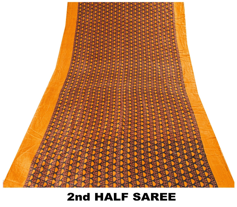 Sanskriti Vintage Sarees Black Pure Silk Floral Printed Sari 6yd Craft Fabric