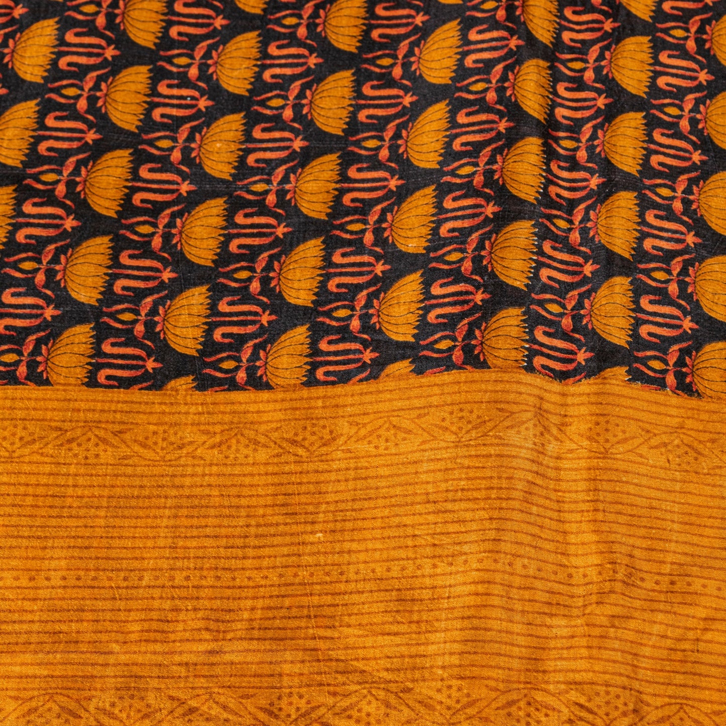 Sanskriti Vintage Sarees Black Pure Silk Floral Printed Sari 6yd Craft Fabric