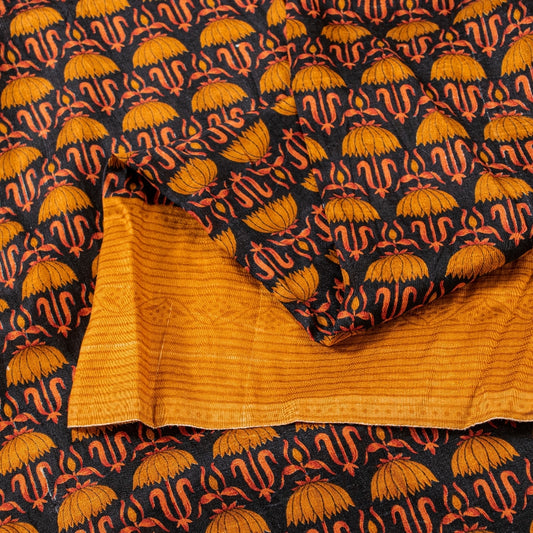 Sanskriti Vintage Sarees Black Pure Silk Floral Printed Sari 6yd Craft Fabric