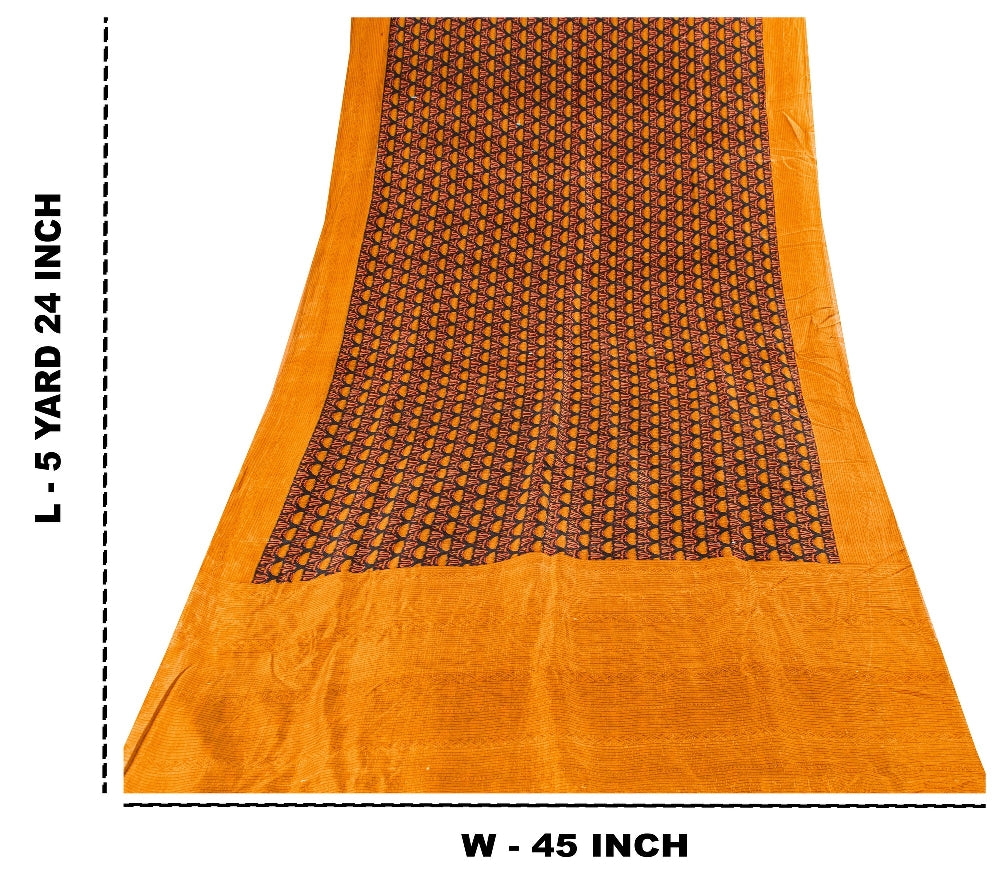 Sanskriti Vintage Sarees Black Pure Silk Floral Printed Sari 6yd Craft Fabric