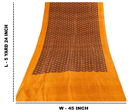 Sanskriti Vintage Sarees Black Pure Silk Floral Printed Sari 6yd Craft Fabric