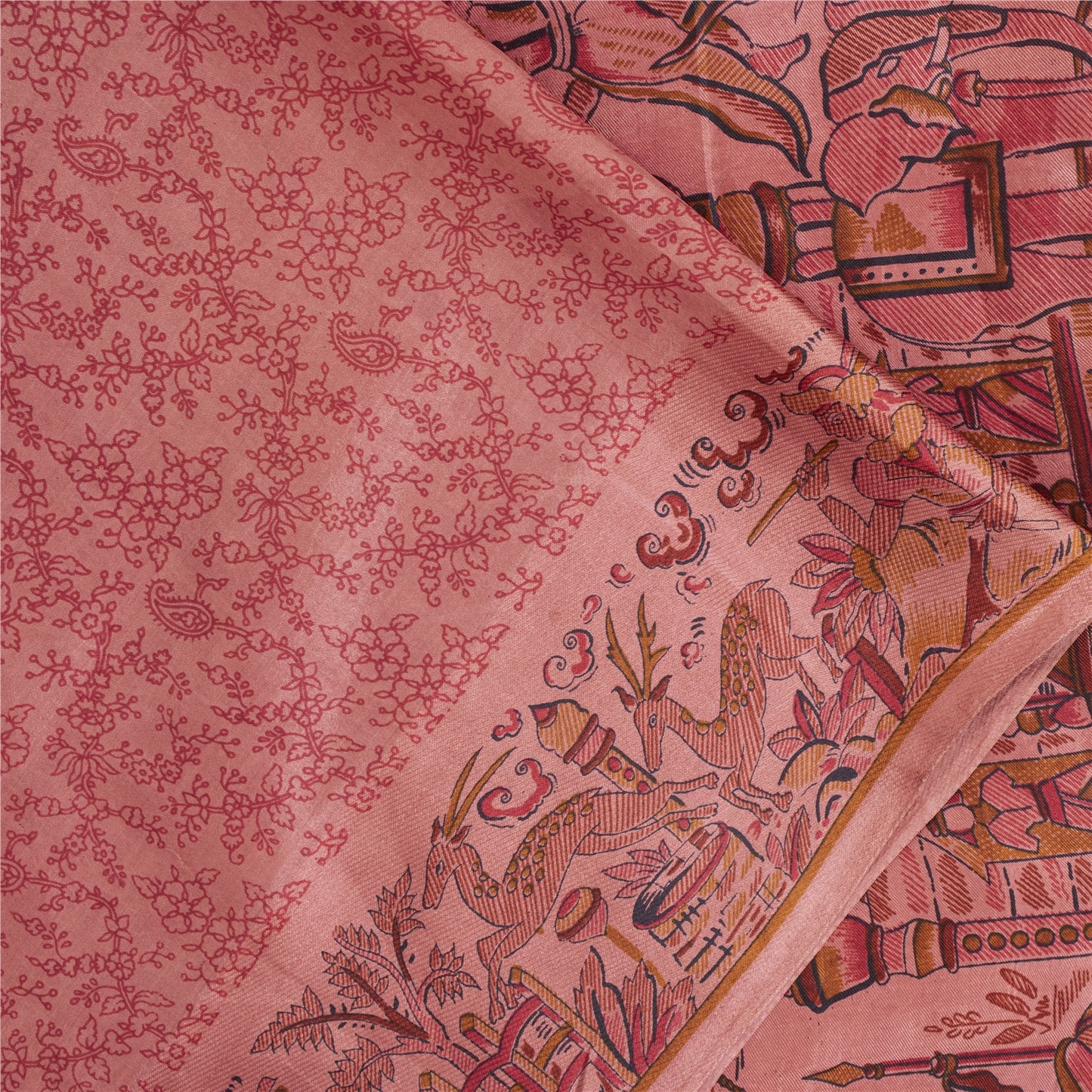 Sanskriti Vintage Sarees Blush Pink 100%Pure Silk Printed Sari 5+yd Craft Fabric