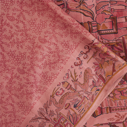 Sanskriti Vintage Sarees Blush Pink 100%Pure Silk Printed Sari 5+yd Craft Fabric