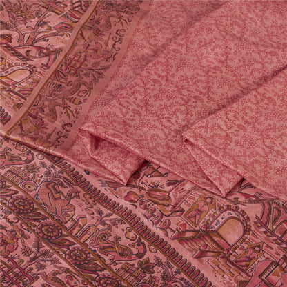 Sanskriti Vintage Sarees Blush Pink 100%Pure Silk Printed Sari 5+yd Craft Fabric