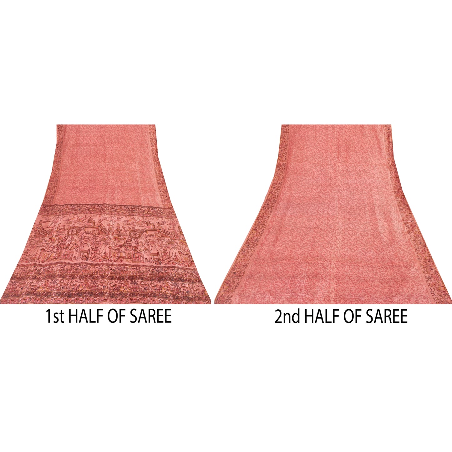 Sanskriti Vintage Sarees Blush Pink 100%Pure Silk Printed Sari 5+yd Craft Fabric