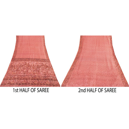 Sanskriti Vintage Sarees Blush Pink 100%Pure Silk Printed Sari 5+yd Craft Fabric