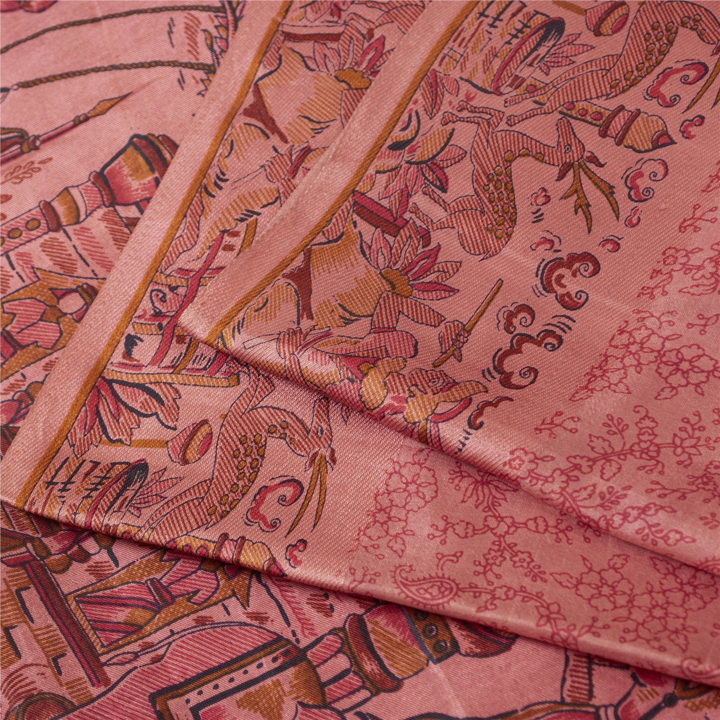 Sanskriti Vintage Sarees Blush Pink 100%Pure Silk Printed Sari 5+yd Craft Fabric