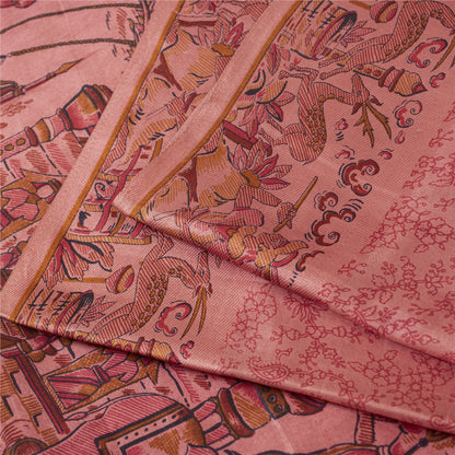 Sanskriti Vintage Sarees Blush Pink 100%Pure Silk Printed Sari 5+yd Craft Fabric