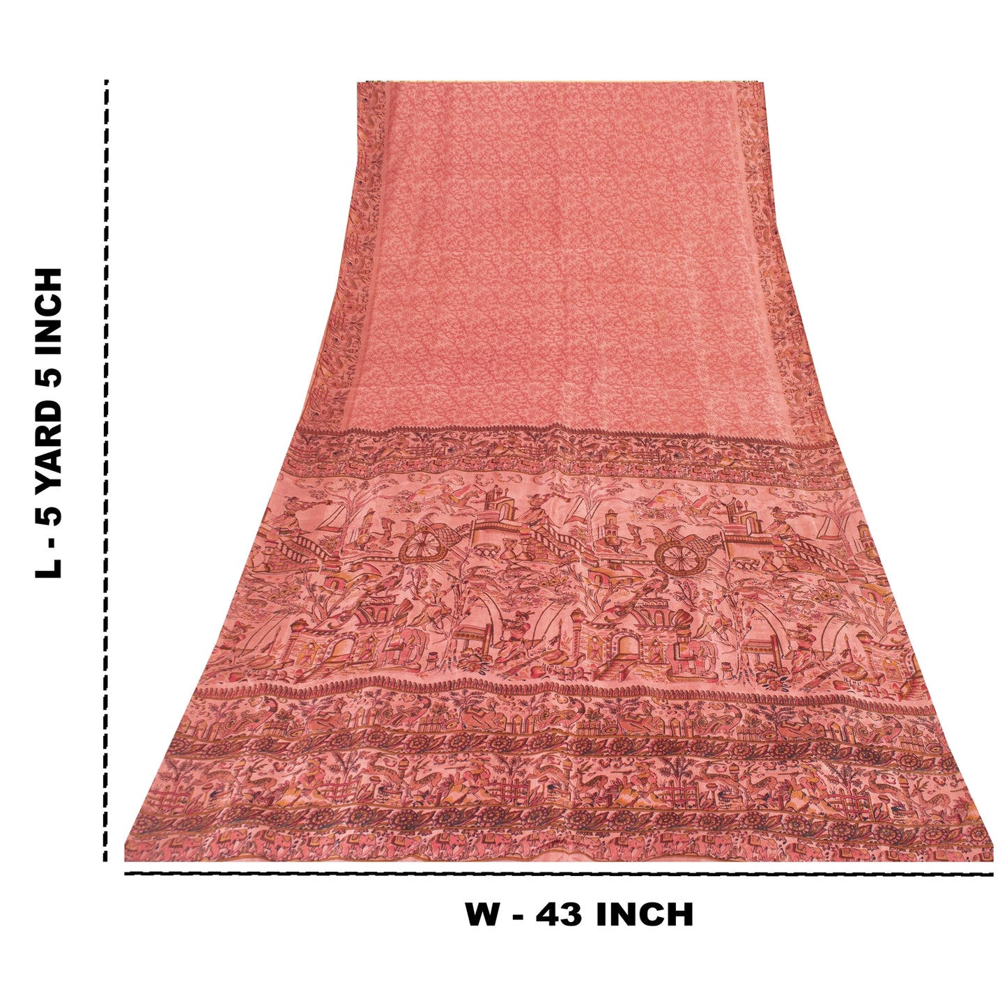 Sanskriti Vintage Sarees Blush Pink 100%Pure Silk Printed Sari 5+yd Craft Fabric