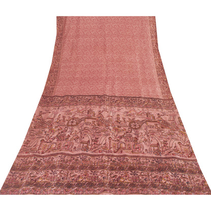 Sanskriti Vintage Sarees Blush Pink 100%Pure Silk Printed Sari 5+yd Craft Fabric