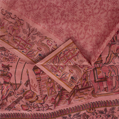 Sanskriti Vintage Sarees Blush Pink 100%Pure Silk Printed Sari 5+yd Craft Fabric