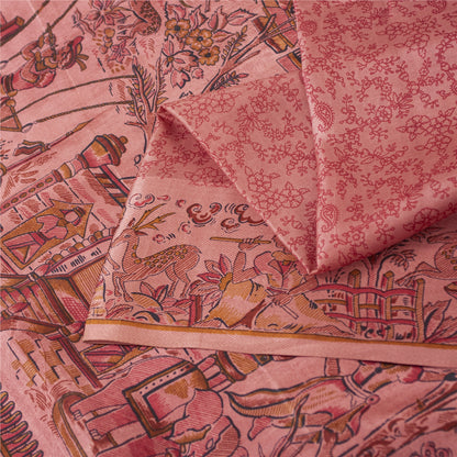 Sanskriti Vintage Sarees Blush Pink 100%Pure Silk Printed Sari 5+yd Craft Fabric