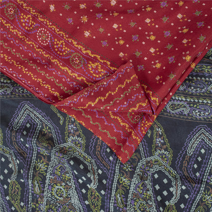 Sanskriti Vintage Sarees Red Indian Pure Silk Printed Sari 5+yd SoftCraft Fabric