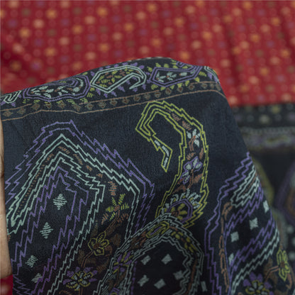 Sanskriti Vintage Sarees Red Indian Pure Silk Printed Sari 5+yd SoftCraft Fabric