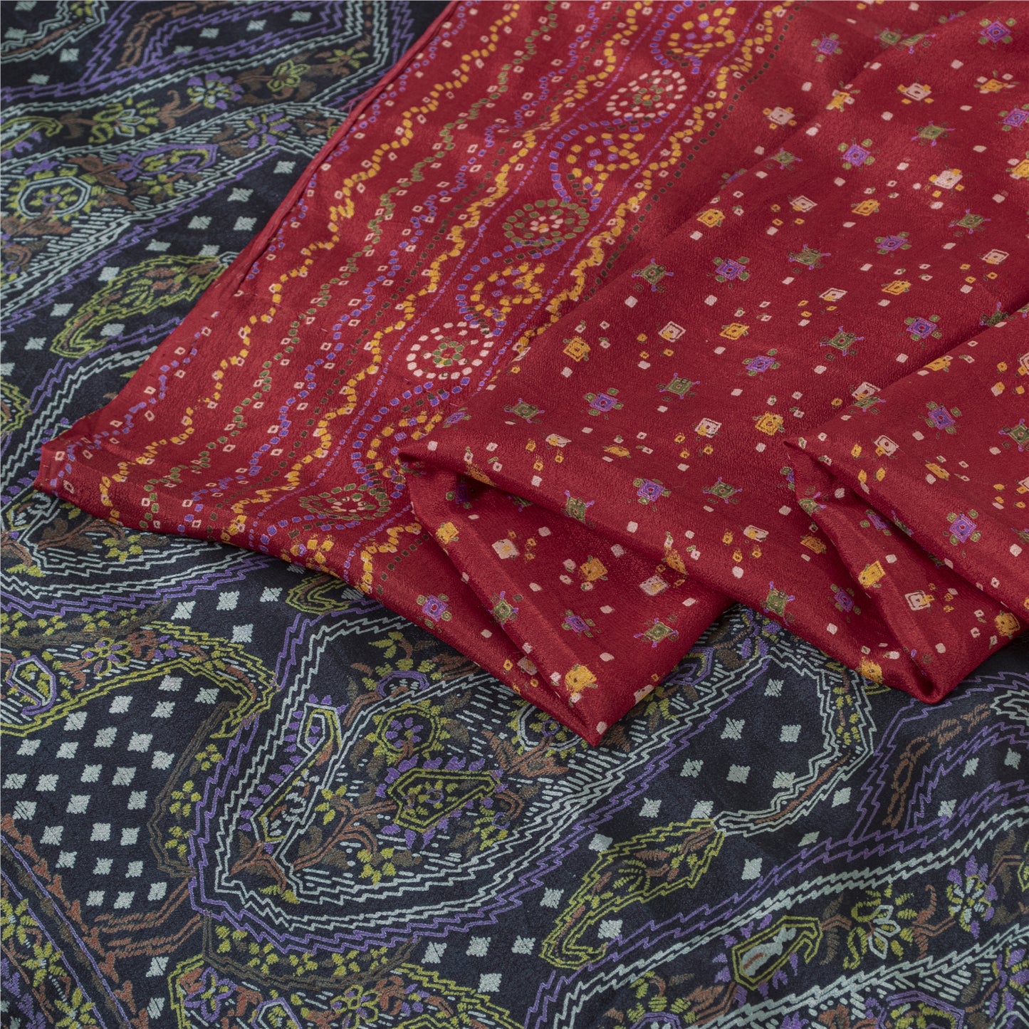 Sanskriti Vintage Sarees Red Indian Pure Silk Printed Sari 5+yd SoftCraft Fabric