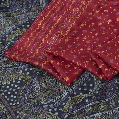 Sanskriti Vintage Sarees Red Indian Pure Silk Printed Sari 5+yd SoftCraft Fabric