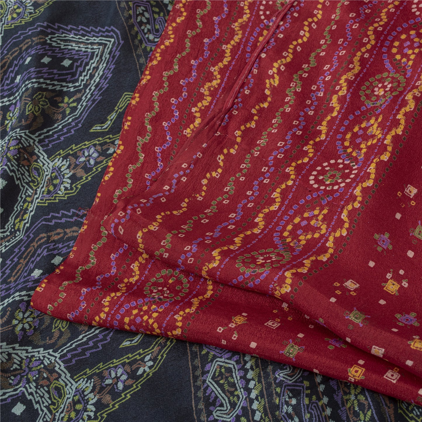 Sanskriti Vintage Sarees Red Indian Pure Silk Printed Sari 5+yd SoftCraft Fabric