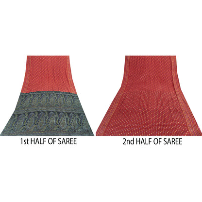 Sanskriti Vintage Sarees Red Indian Pure Silk Printed Sari 5+yd SoftCraft Fabric