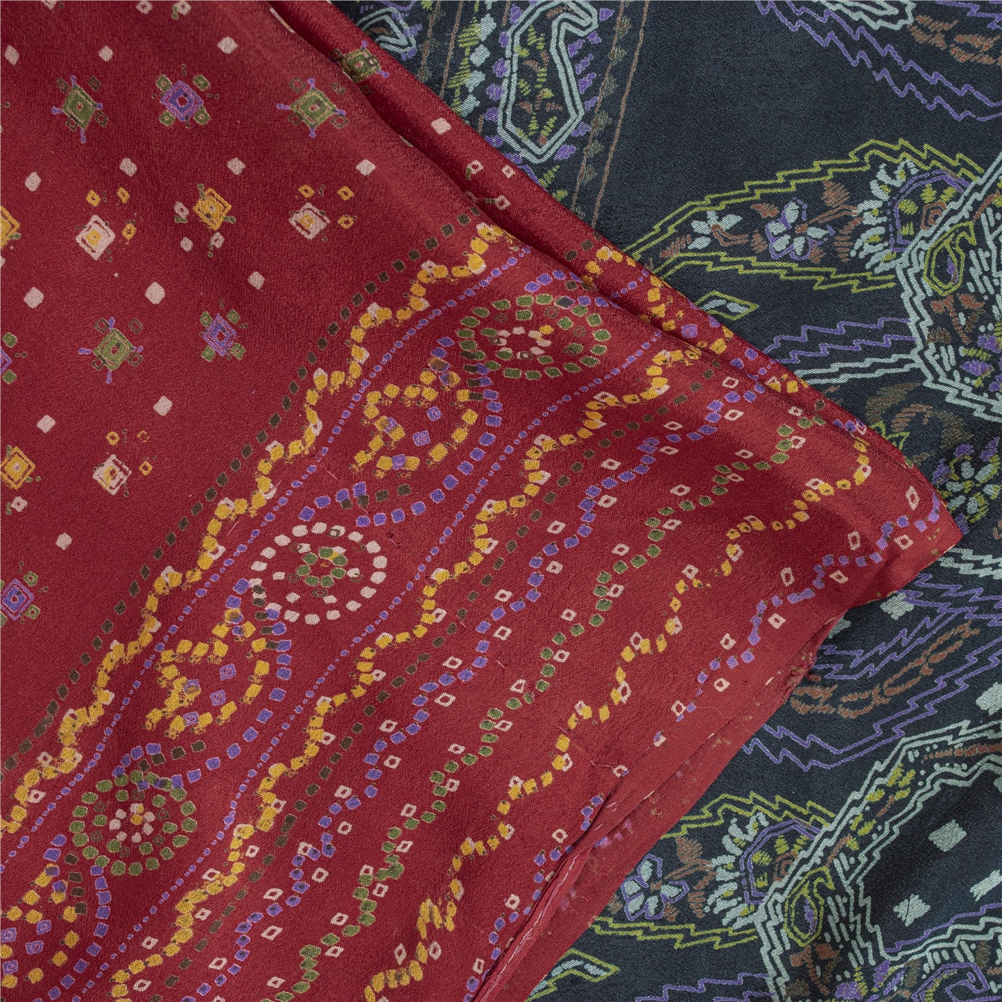 Sanskriti Vintage Sarees Red Indian Pure Silk Printed Sari 5+yd SoftCraft Fabric