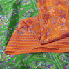 Sanskriti Vintage Sarees Orange & Green Pure Silk Printed Sari 5+yd Craft Fabric