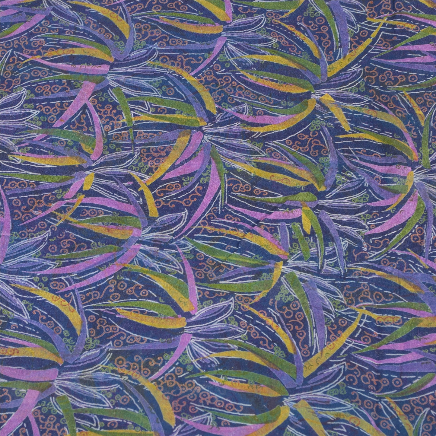 Sanskriti Vintage Sarees Blue Indian 100%Pure Silk Printed Sari 6yd Craft Fabric