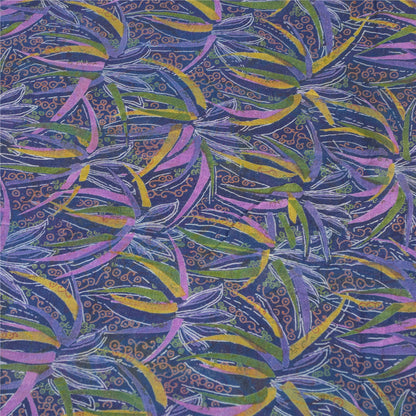 Sanskriti Vintage Sarees Blue Indian 100%Pure Silk Printed Sari 6yd Craft Fabric