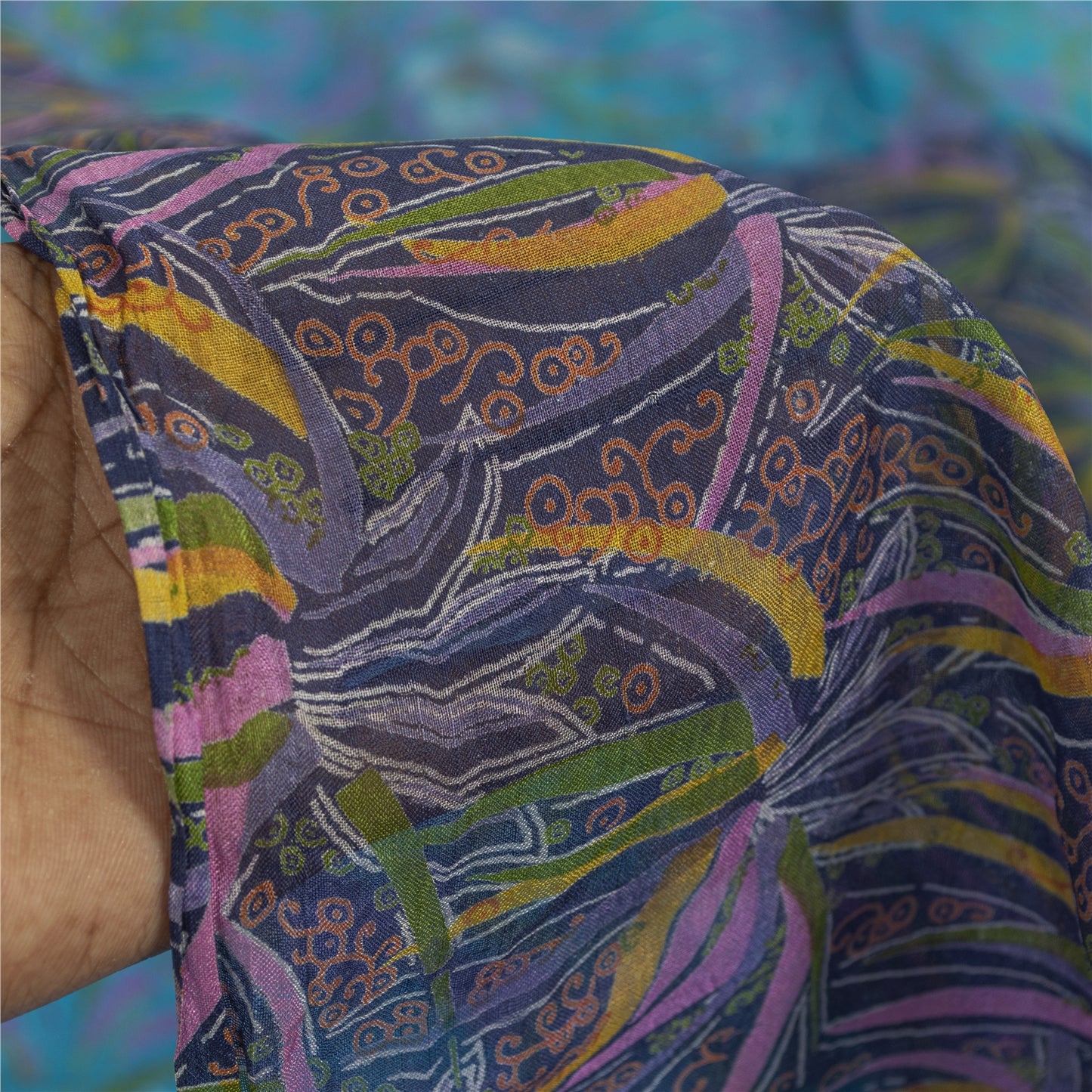 Sanskriti Vintage Sarees Blue Indian 100%Pure Silk Printed Sari 6yd Craft Fabric