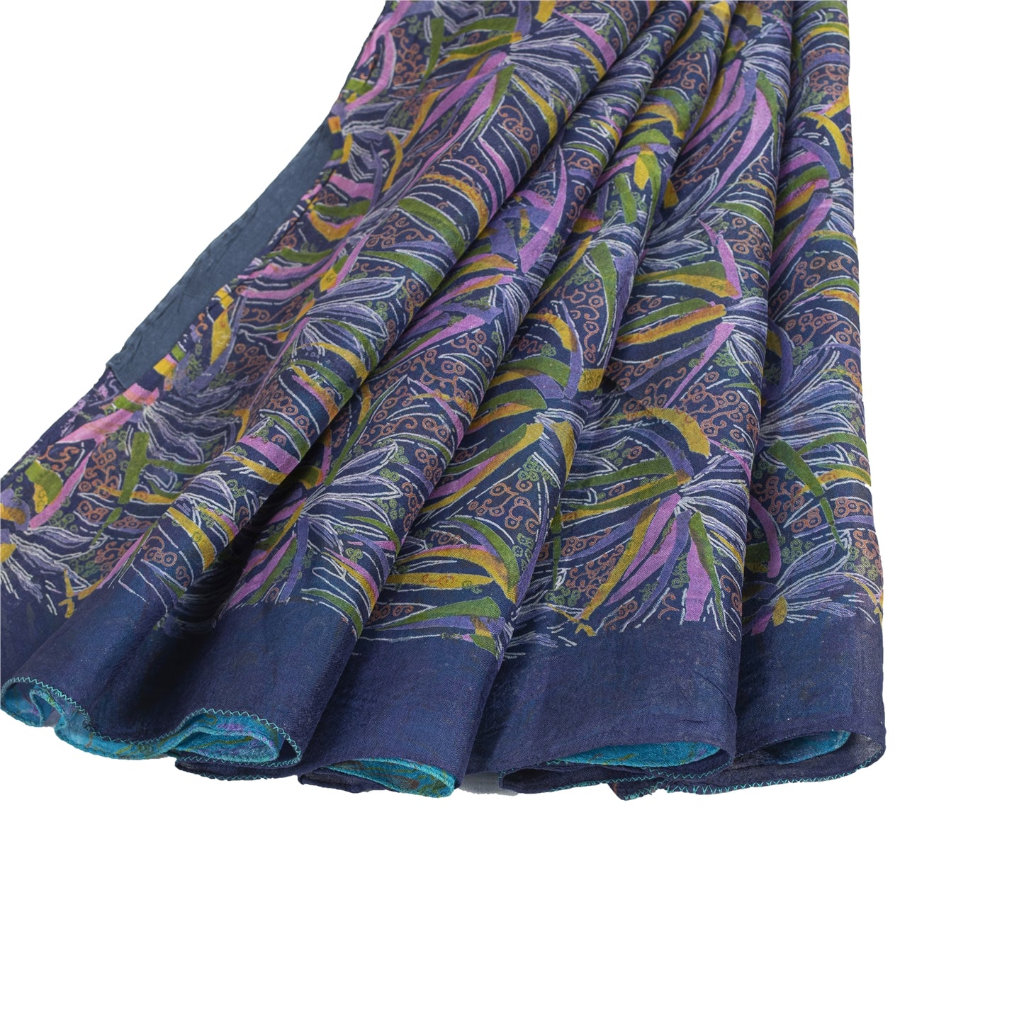 Sanskriti Vintage Sarees Blue Indian 100%Pure Silk Printed Sari 6yd Craft Fabric