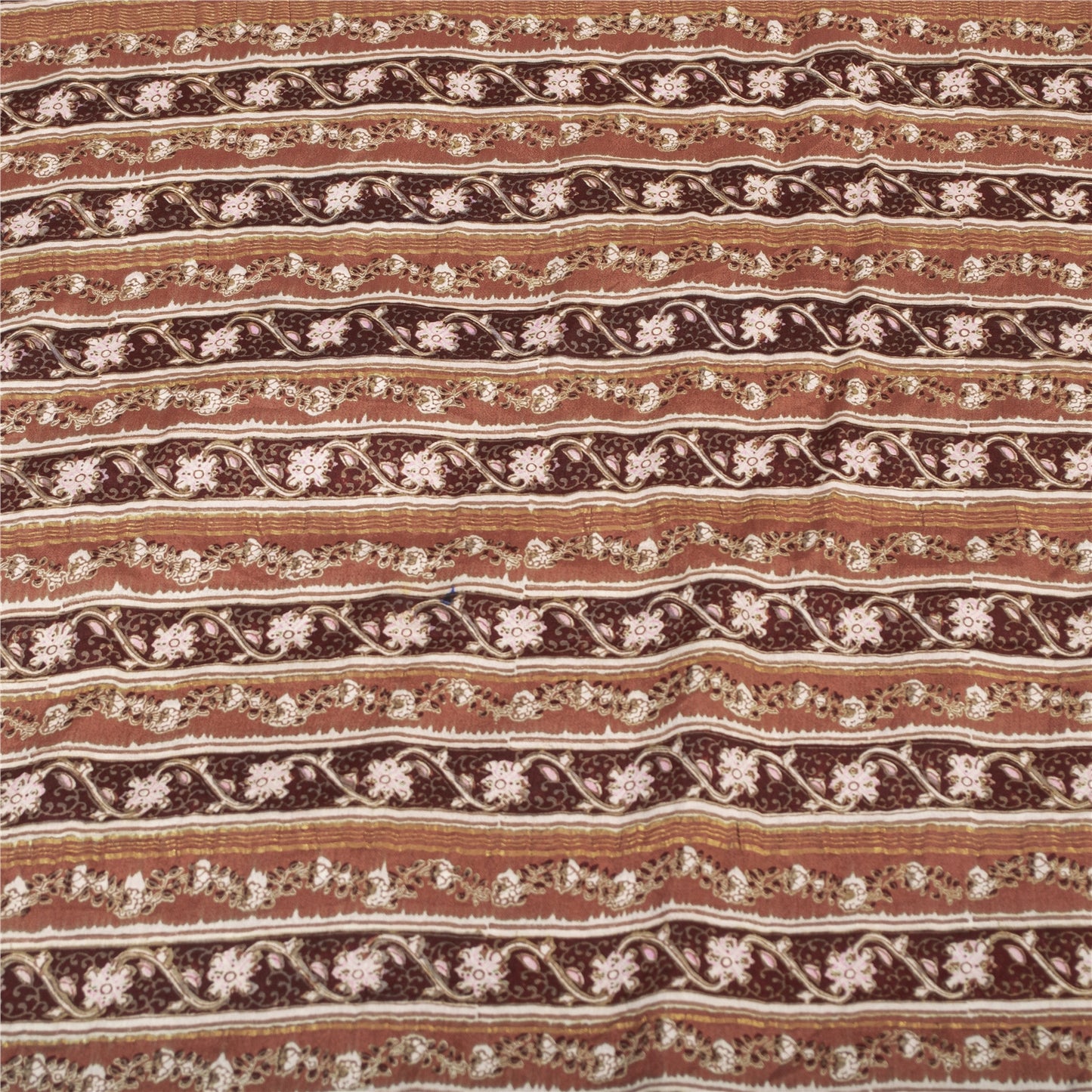Sanskriti Vintage Sarees Brown Indian Pure Silk Printed Sari 6yd Craft Fabric