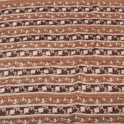 Sanskriti Vintage Sarees Brown Indian Pure Silk Printed Sari 6yd Craft Fabric