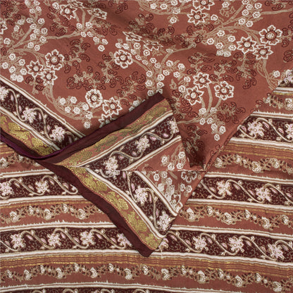 Sanskriti Vintage Sarees Brown Indian Pure Silk Printed Sari 6yd Craft Fabric