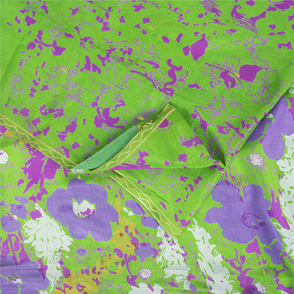 Sanskriti Vintage Sarees Green Pure Silk Floral Printed Sari 6+yd Craft Fabric