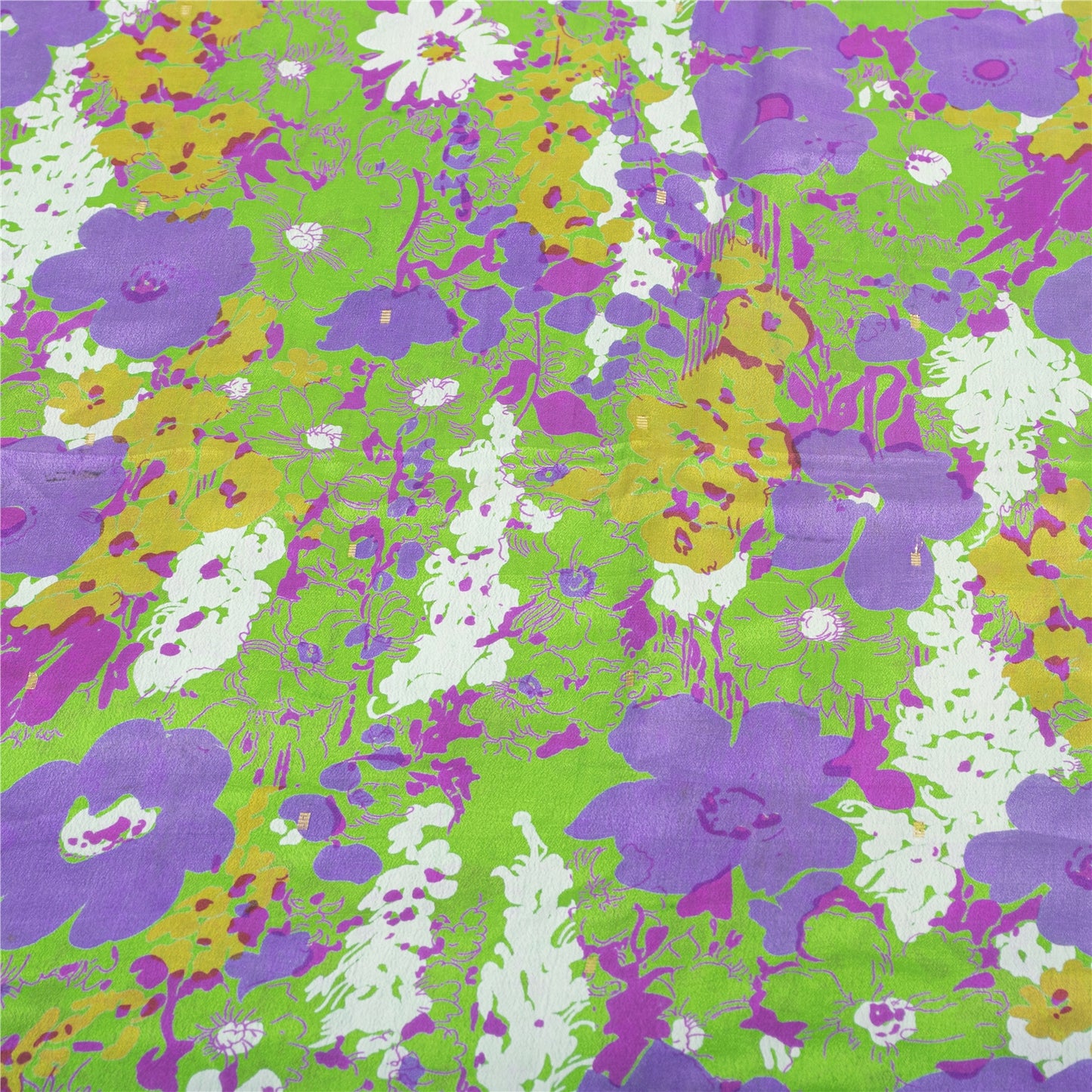 Sanskriti Vintage Sarees Green Pure Silk Floral Printed Sari 6+yd Craft Fabric