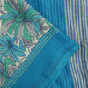 Sanskriti Vintage Sarees Blue Pure Silk Floral Print 6+yd Sari For DIY Projects