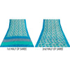 Sanskriti Vintage Sarees Blue Pure Silk Floral Print 6+yd Sari For DIY Projects